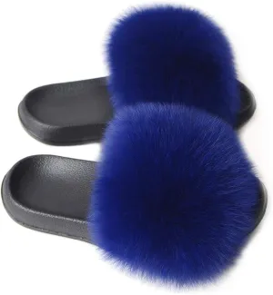 Women's Real Fox Fur Slides Furry Slide Sandal for Outdoor Fur Slippers