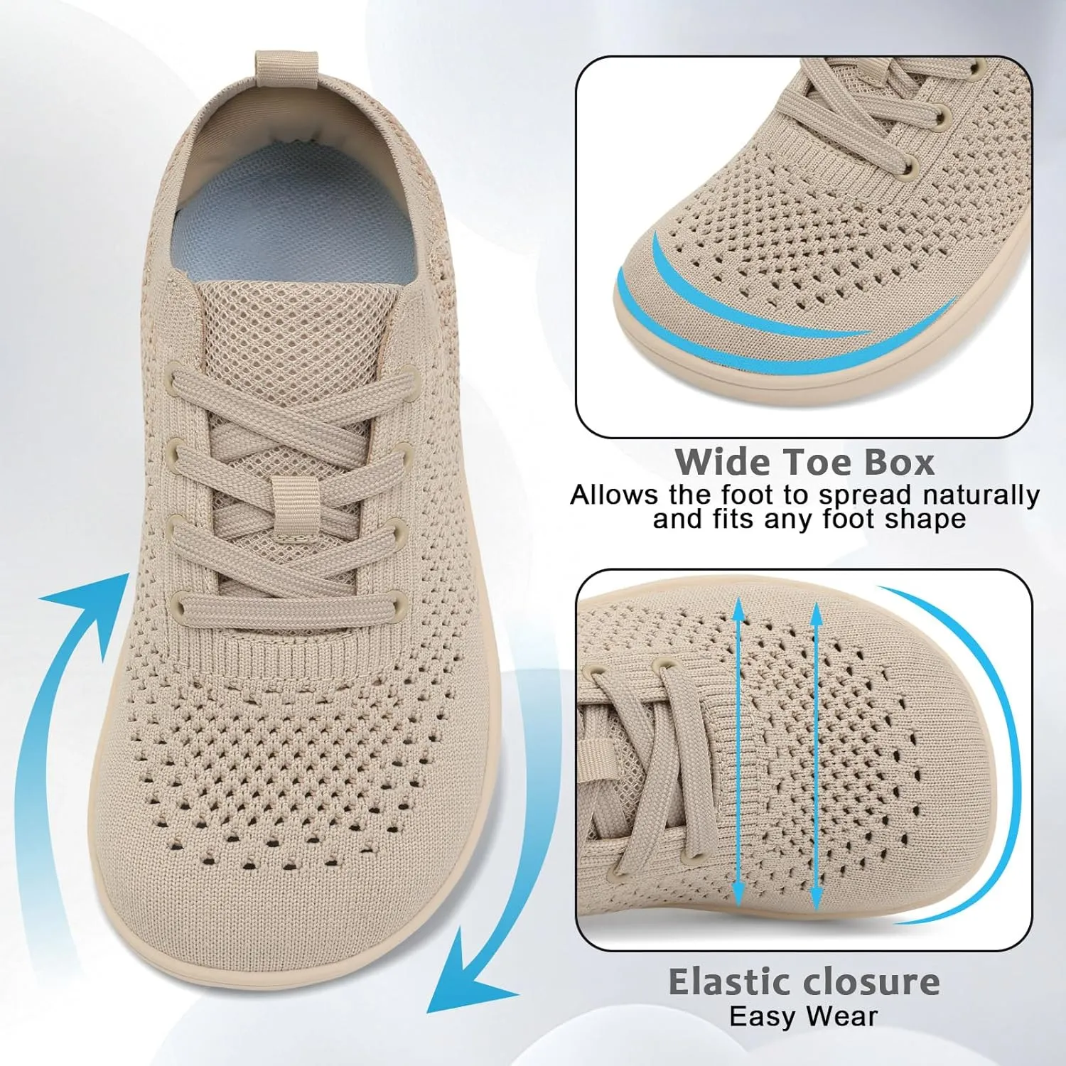 Women's Walking Shoes Wide Toe Box Diabetic Barefoot Shoes with Breathable Zero Drop Sole for Edema, Back Pain Relief
