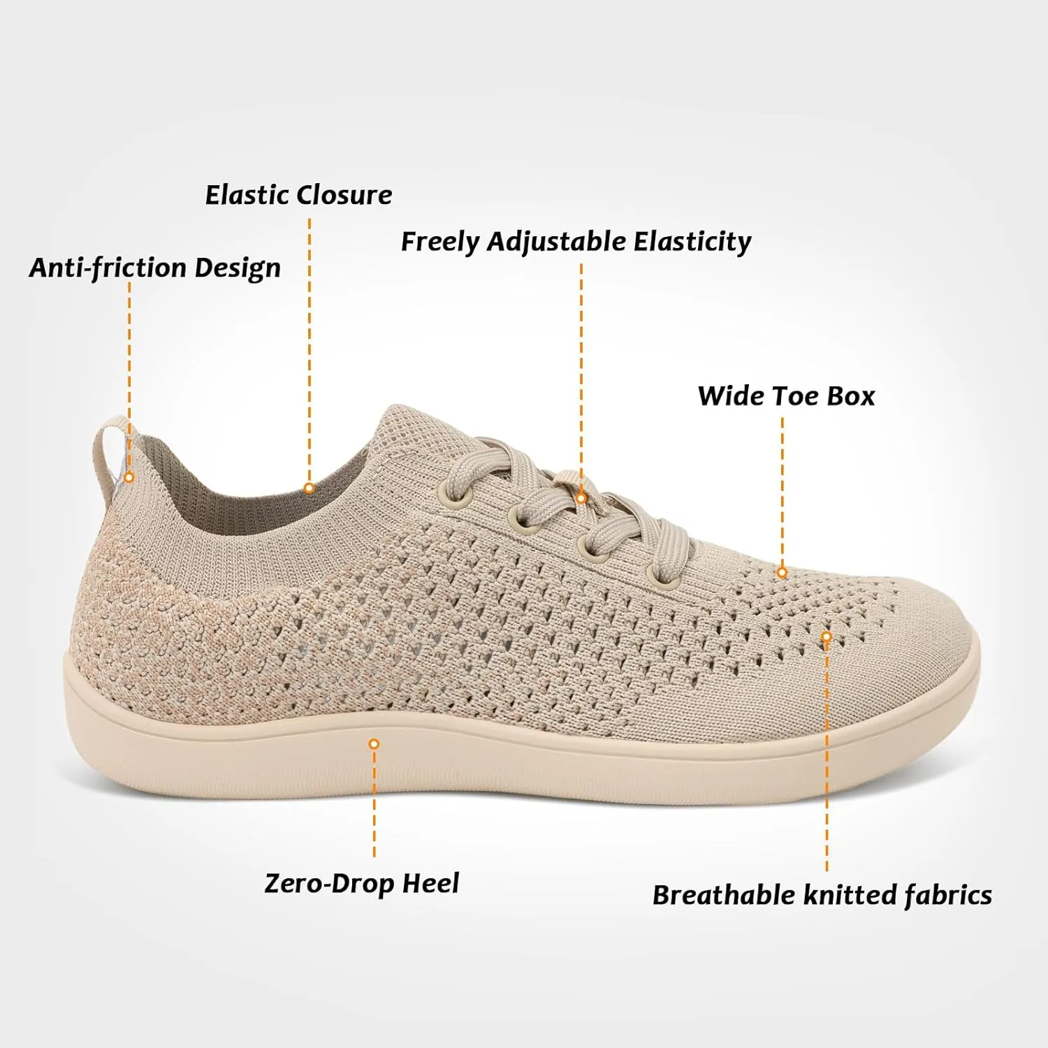 Women's Walking Shoes Wide Toe Box Diabetic Barefoot Shoes with Breathable Zero Drop Sole for Edema, Back Pain Relief