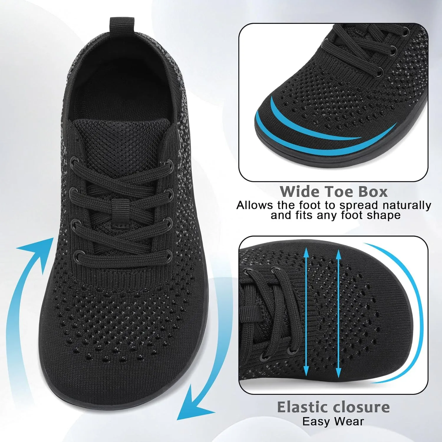 Women's Walking Shoes Wide Toe Box Diabetic Barefoot Shoes with Breathable Zero Drop Sole for Edema, Back Pain Relief