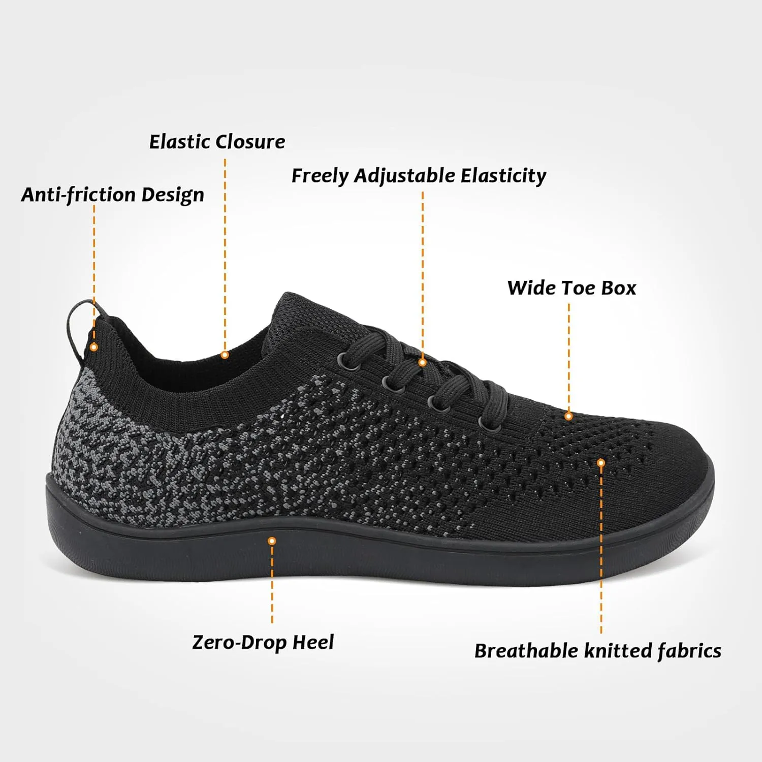 Women's Walking Shoes Wide Toe Box Diabetic Barefoot Shoes with Breathable Zero Drop Sole for Edema, Back Pain Relief