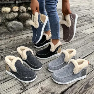 Women's Winter Plush Lined Flat Shoes Comfy Orthopedic Arch Support Outdoor Walking Shoes Classic Non-Slip Ankle Snow Boots