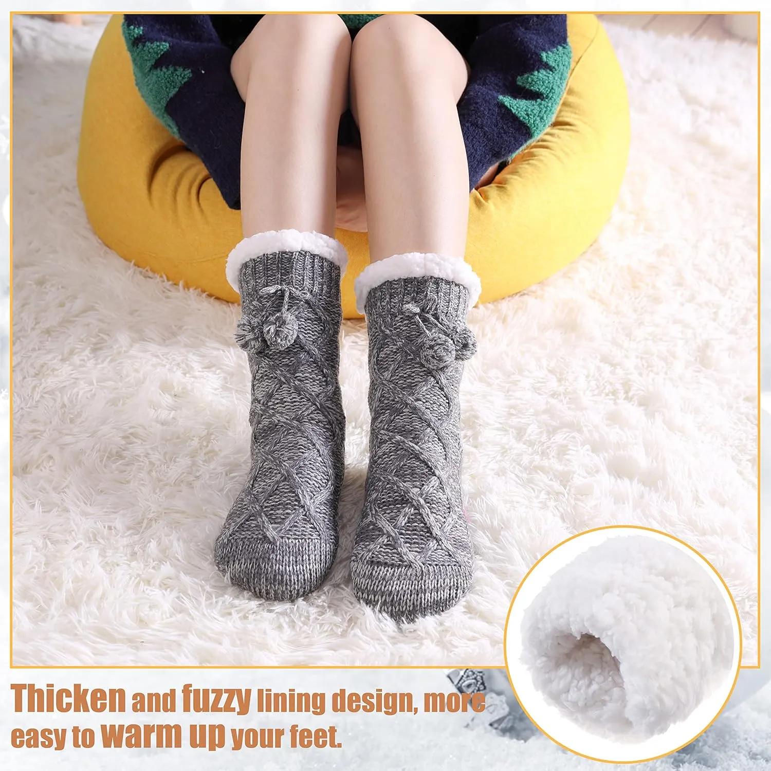 Yebing Womens Non Slip Slipper Socks Winter Warm Soft Cozy Fuzzy Fleece-lined Grippers Home Socks