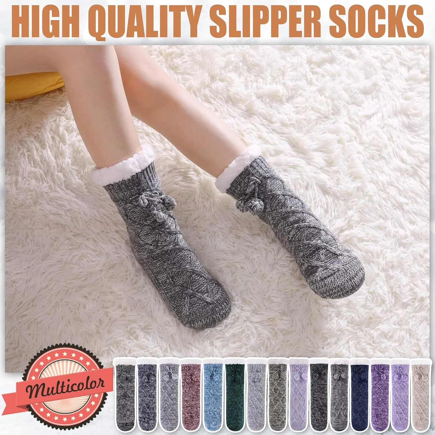 Yebing Womens Non Slip Slipper Socks Winter Warm Soft Cozy Fuzzy Fleece-lined Grippers Home Socks