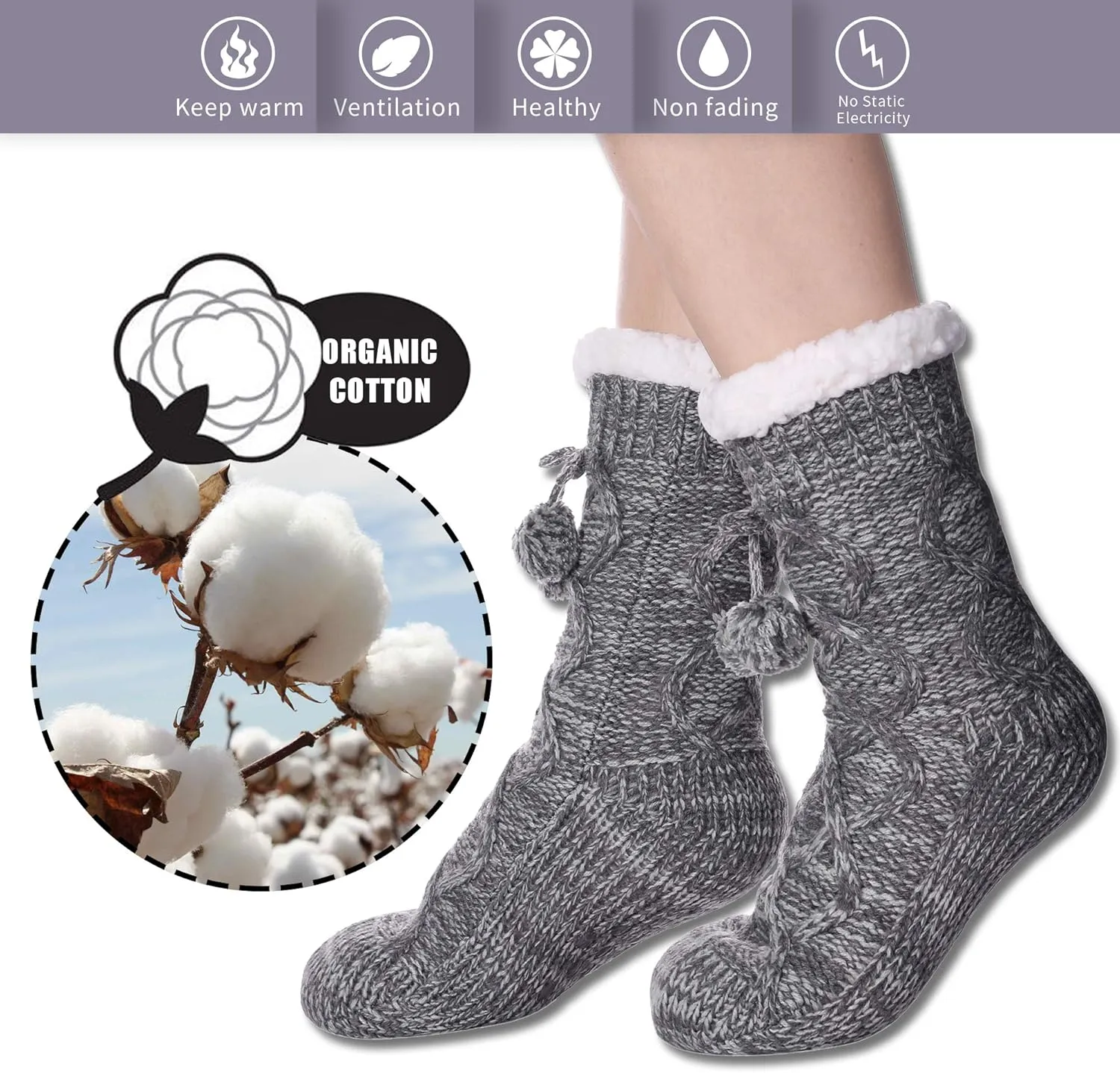 Yebing Womens Non Slip Slipper Socks Winter Warm Soft Cozy Fuzzy Fleece-lined Grippers Home Socks