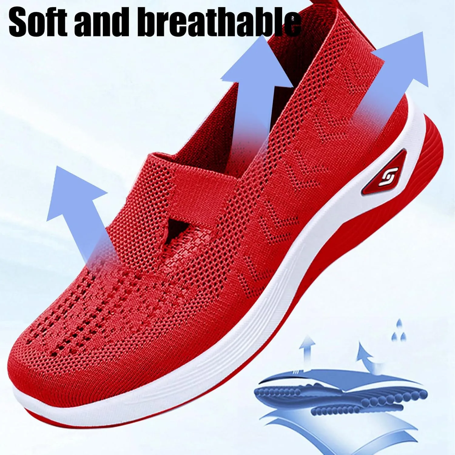 ZWRXW Orthopedic Flats for Women Lightweight Comfortable Arch Support Sneaker Breathable Knitted Soft Non-Slip Mesh Up Footwear Woven Work Walking Shoe