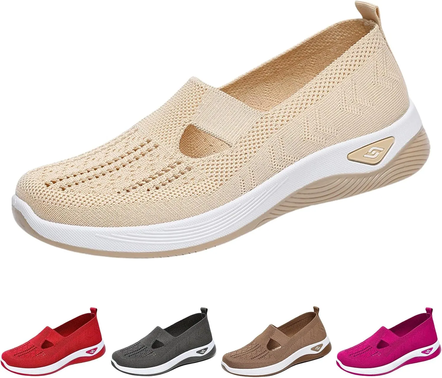 ZWRXW Orthopedic Flats for Women Lightweight Comfortable Arch Support Sneaker Breathable Knitted Soft Non-Slip Mesh Up Footwear Woven Work Walking Shoe