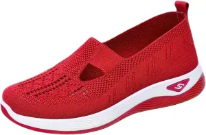 ZWRXW Orthopedic Flats for Women Lightweight Comfortable Arch Support Sneaker Breathable Knitted Soft Non-Slip Mesh Up Footwear Woven Work Walking Shoe